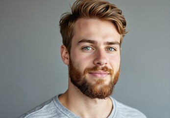 Fototapeta premium Portrait of Young Man with Reddish-Blonde Hair and Beard