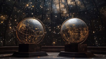 Illuminated Globes Underneath a Starry Celestial Dome
