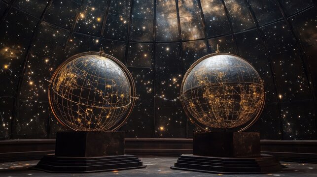 Illuminated Globes Underneath a Starry Celestial Dome - Powered by Adobe