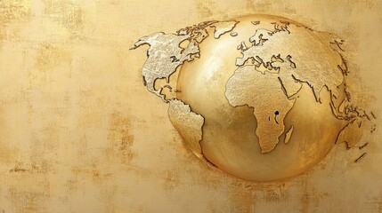 Elegant Golden World Map on Textured Background for Modern Decor