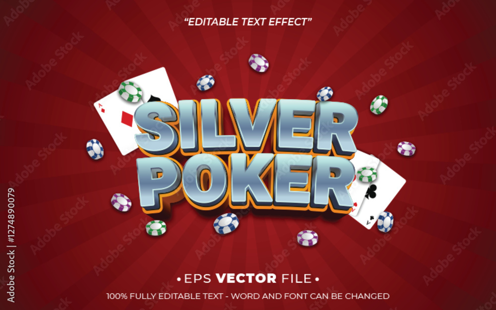 Poster silver poker text effect editable vector realistic 3d style