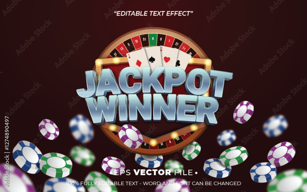 Poster jackpot winner text effect editable vector realistic 3d style