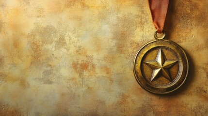 Vintage Gold Medal with Star on Textured Background