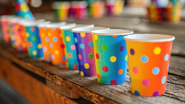 Party Cups: Disposable cups used for serving drinks, often decorated with vibrant colors or themed designs, making them a fun addition to any celebration.
