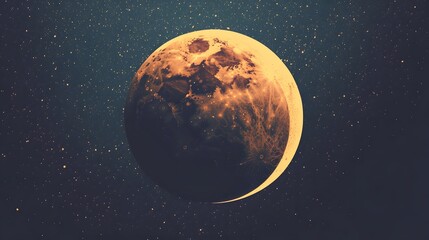 Copper colored lunar eclipse reflecting the starry sky