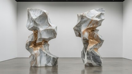 Abstract Marble Sculptures With Gold Accents