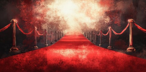 A bright red carpet leading to a distant glowing light