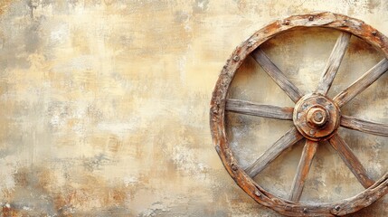 Obraz premium Rustic Wooden Wheel Against Textured Vintage Background