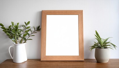 Minimalist Blank Frame Mockup on White Background, Empty Canvas Inviting Creative Imagination and Inspiration for Digital Art, Home Decor, or Design Projects.