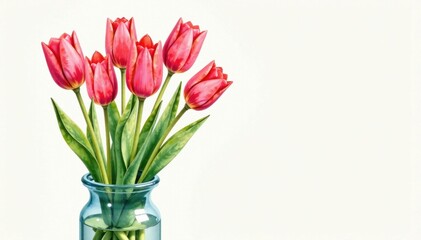Watercolor hand-drawn tulips in a vase, watercolor, spring, illustration