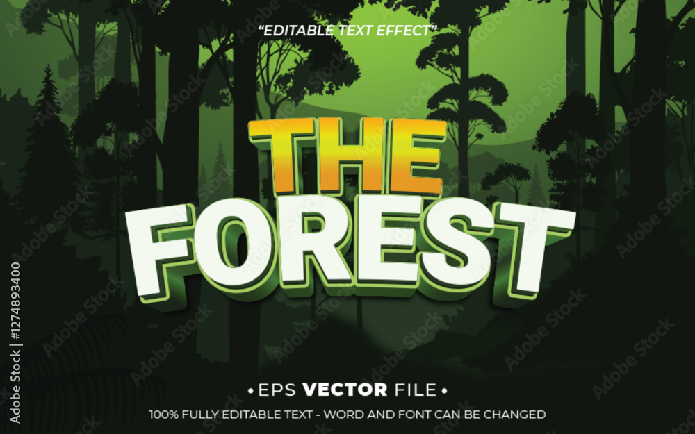 Poster the forest text effect editable vector template realistic 3d style