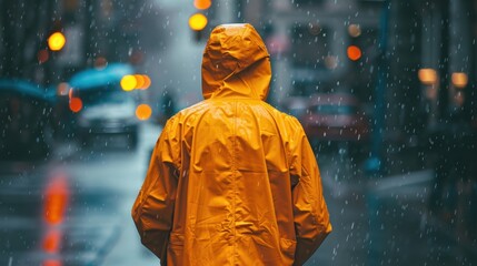 Fototapeta premium Raincoat: A sleek, waterproof coat designed to keep you dry, featuring breathable fabric for comfort and a stylish appearance to suit any rainy occasion. 