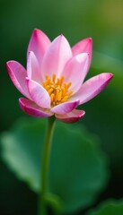 Fototapeta premium Soft petals of pink and white hues on a green stem, flower, nature