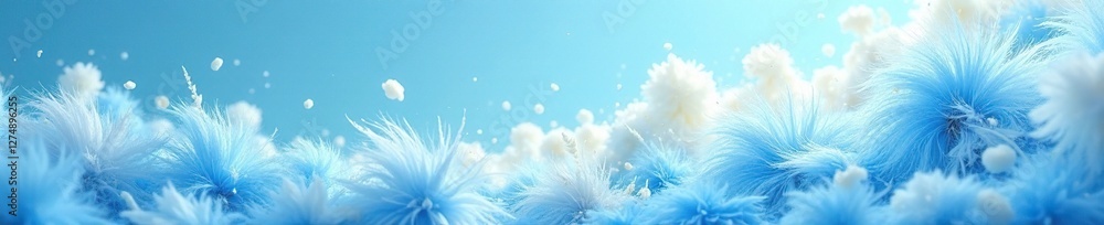 Sticker Feathery tufts of blue and cream dance in a breezy expanse, lighthearted, blue