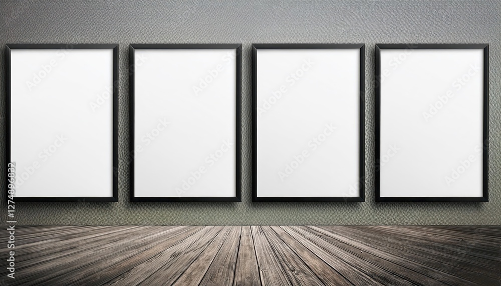 Poster minimalist black frame poster mockup showcasing an empty horizontal canvas invoking a sense of antic