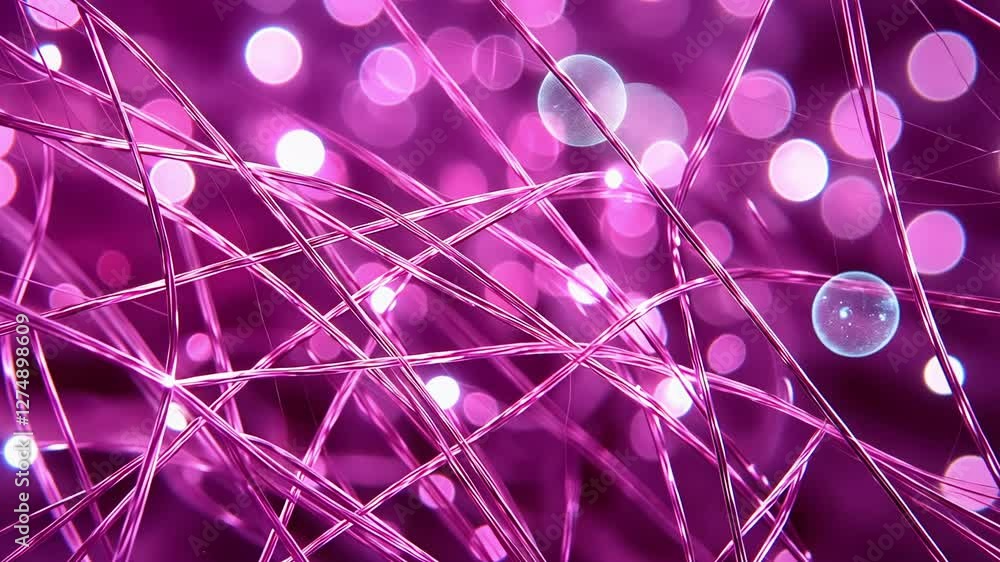 Poster vibrant strands of light create a mesmerizing display of color and motion in an abstract art install