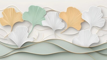 Elegant Ginkgo Leaf Wall Art Pastel Colors Modern Decor