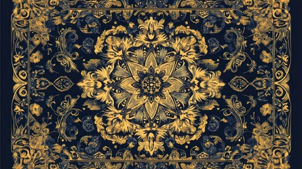 Ornate floral pattern with intricate designs in gold and dark tones.