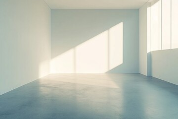 Obraz premium Sunlit empty room, concrete floor, office space, design