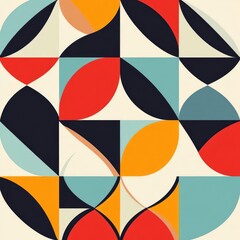 Obraz premium Contemporary Geometric Pattern with Bold Colors and Overlapping Shapes in Mid-Century Modern Style
