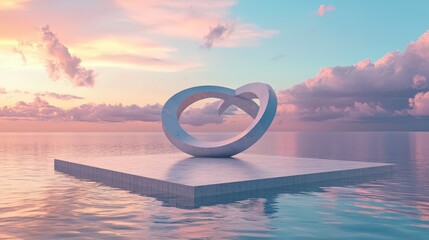Abstract Sculpture on Floating Platform at Sunset
