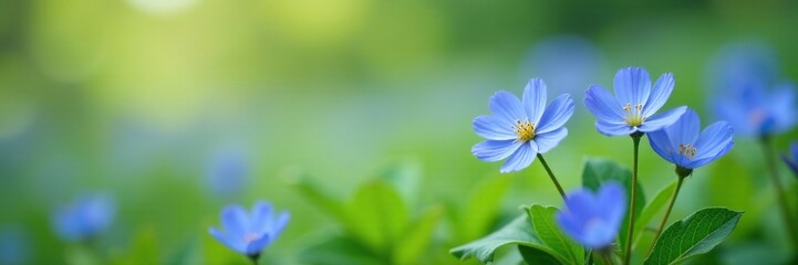 delicate blue primrose primula flowers in a field, blue, nature