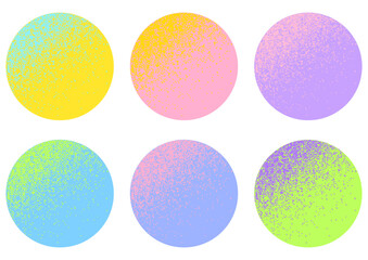 ざらつきグラデーション。円形のセット。メゾティント風。