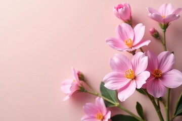 Fototapeta premium Soft pink flowers against a neutral background, closeup, pink, soft