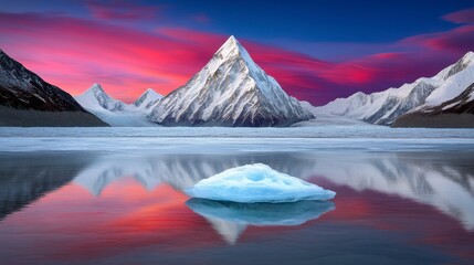 Majestic Snow-Capped Mountain Under Vibrant Colorful Sunset Sky