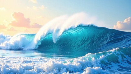 Whimsical watercolor waves, dreamy, abstract art, watercolor waves