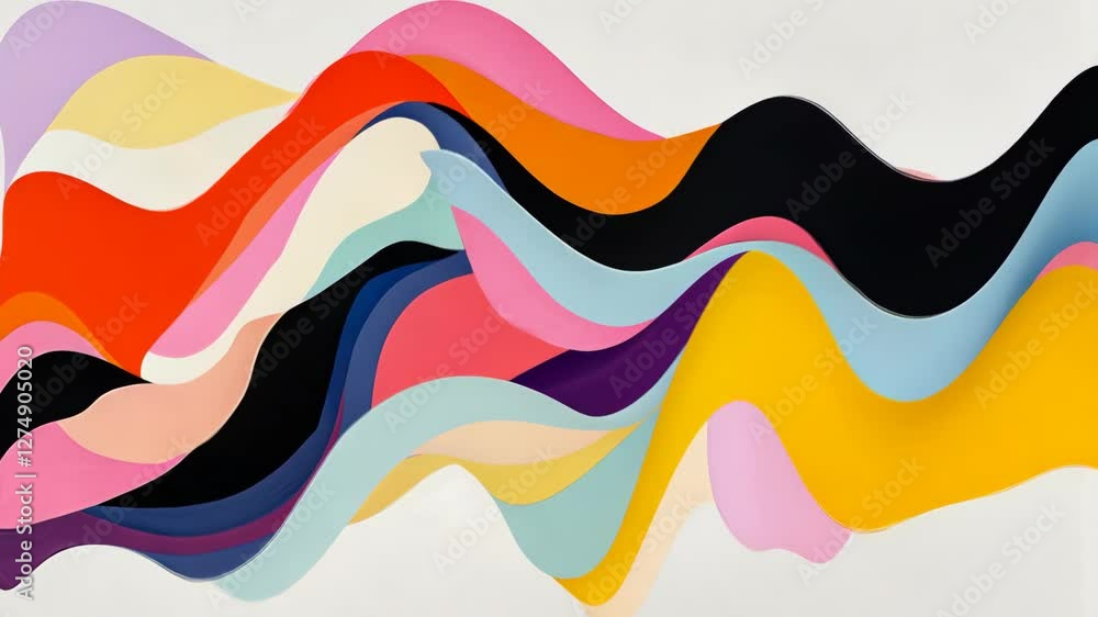 Poster colorful abstract waves in bright hues create a dynamic visual experience on a plain background