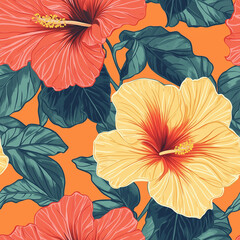 Hibiscus flowers bright orange background bold red blooms with vibrant hues
