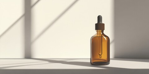 Amber bottle dropper sunlight window minimalist