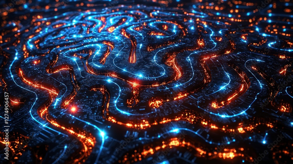 Aufkleber complex network of interconnected circuits illuminated with vibrant hues