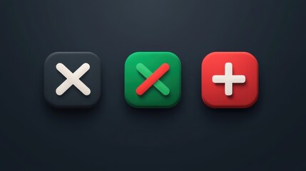 Obraz premium Three colorful buttons representing actions cancel, edit, and add.