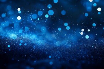 Obraz premium Blue glitter bokeh, dark background, festive backdrop, design element