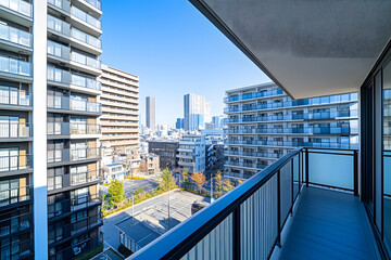Japanese Cityscape Viewed from Apartment Balcony