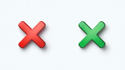 Obraz premium Two colored crosses, one red and one green, representing negative and positive indicators.