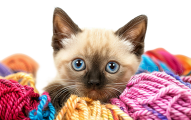 Playful Siamese Kitten on transparent background PNG.
