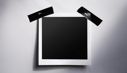 Vintageinspired Empty Polaroid Frame, Showcasing Subtle Shadows and Authentic Scotch Tape Artistry on a Bold White Backdrop, Perfect for Adding Your Own Nostalgic Moments.
