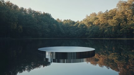 Circular Platform Floating Serene Forest Lake