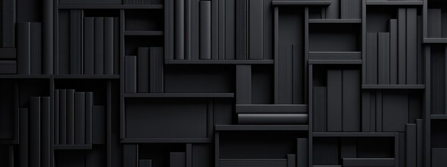 Abstract black bookshelves, knowledge, dark background, education concept