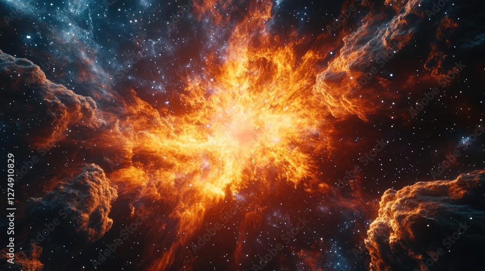 Canvas Prints 1. spectacular cosmic fireball explosion in deep space with intense energy burst and ethereal nebula