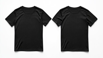 Two identical black t-shirts displayed side by side on a white background.