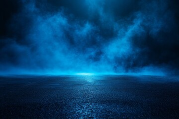 Obraz premium Night road, blue smoke, dark background, urban scene, design