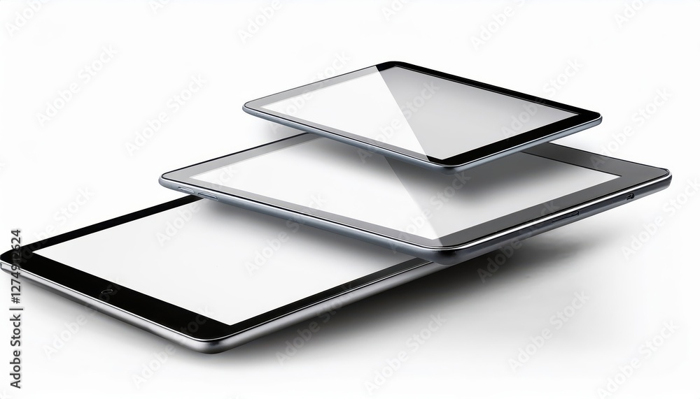 Poster realistic tablet frame in rotated position a sleek, modern design in side and top view, showcasing e