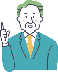 説明をするスーツを着たシニア男性