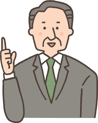 説明をするスーツを着たシニア男性