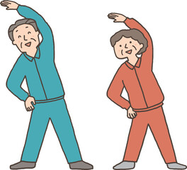 体操をするシニア夫婦