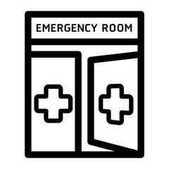 icon depicting an emergency room entrance with open doors and medical crosses.